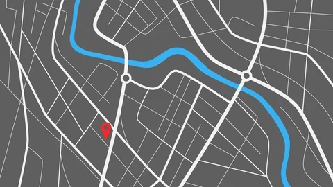 GPS Navigation, map of city and GPS pins, top view Stock Footage 94323832