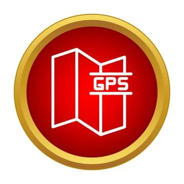 Gps navigation map icon in red golden circle Stock Illustration