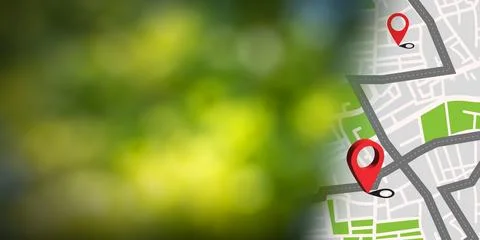 GPS navigation map or locator with blurred city green Stock Photos