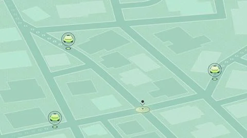 GPS Navigation Map with Ride Hailing Cars. Smart taxi booking service on city Illustrazione stock