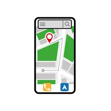 GPS navigation map, smartphone map application and red pinpoint on screen Stock Illustration