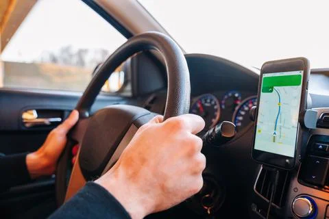 Gps navigation map system. Global positioning system on smartphone screen in  Foto stock