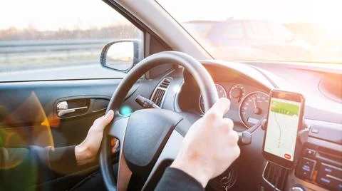 Gps navigation map system. Global positioning system on smartphone screen in  Stock Photos