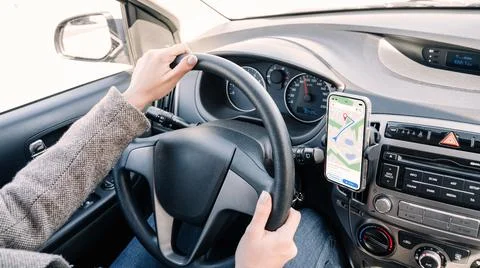 Gps navigation map system. Global positioning system on smartphone screen in  Stock Photos