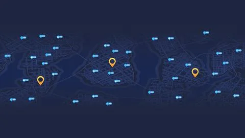 GPS navigation map tracking rental electric scooters, cars and bikes Illustration