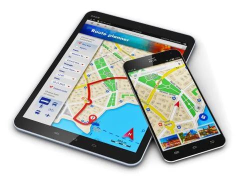 GPS navigation on mobile devices Illustrazione stock