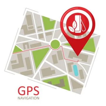 GPS navigation. Navigation search for electric vehicle filling stations. Vector  イラスト素材