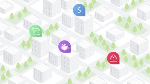 GPS navigation, online 3d map with store locations, local cuisine, food shop Stock Illustration