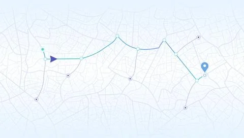 GPS navigation to pins and multiple markers on route. City map featuring Stock Illustration