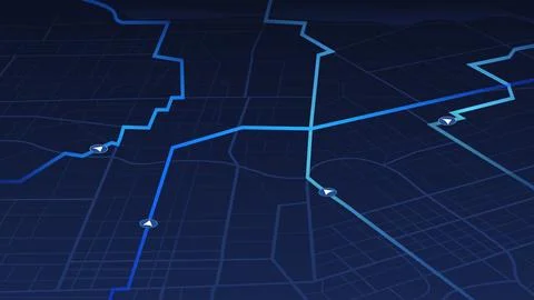 GPS navigation to pins and multiple markers on route. City map featuring Stock Illustration