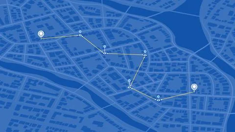 GPS navigation to pins and multiple markers on route. Isometric city map Ilustração Stock