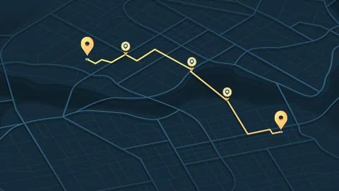 GPS navigation to pins and multiple markers on route. City map Ilustração Stock