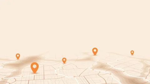 GPS navigation to pins and multiple markers on route. City map featuring Stock Illustration