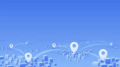 GPS navigation to pins and multiple markers on route. City map featuring Stock Illustration