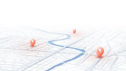 GPS navigation to pins and multiple markers on route. City map featuring Stock Illustration