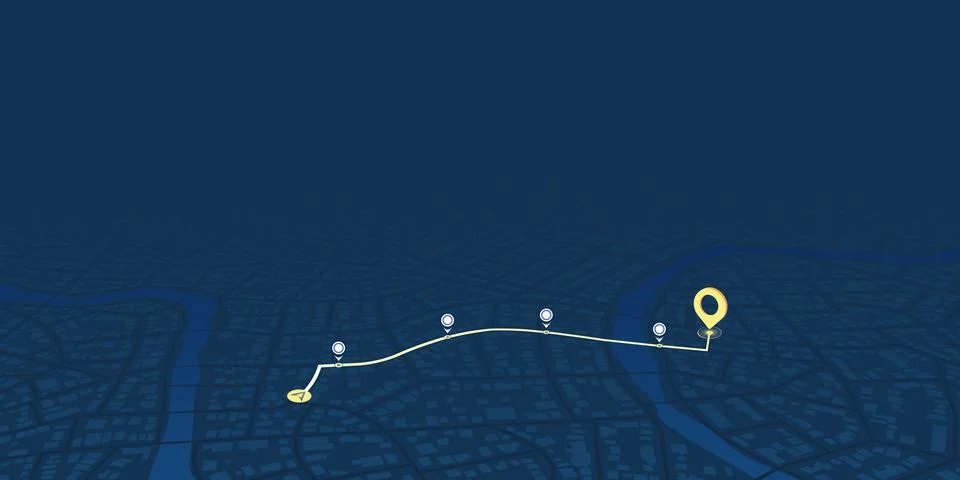 GPS navigation to pins and multiple markers on route. City map featuring Stock Illustration