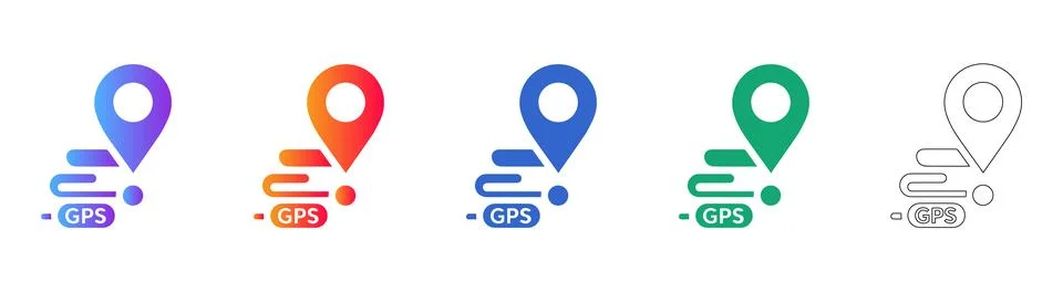 GPS Navigation Route Map Icon Set Stock Illustration