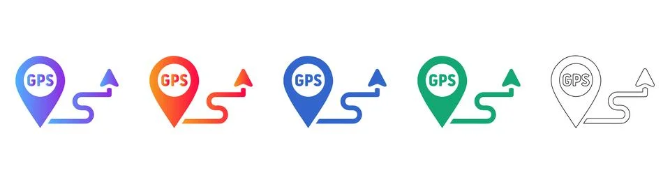 GPS Navigation Route Map Pin Icon Set 스톡 일러스트