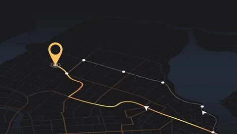 Gps navigation route with yellow path and location marker on dashboard. Vector Stock Illustration