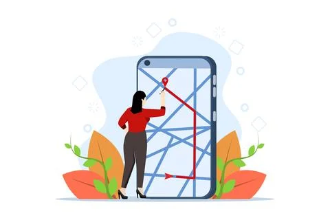 GPS navigation service application. Smartphone map application. Stock Illustration