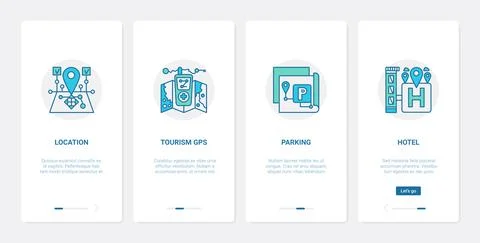 Gps navigation service line technology UX, UI onboarding mobile app page screen Stock Illustration