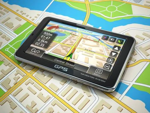 GPS navigation system on the city map. GPS navigation system on the city m... Stock Photos