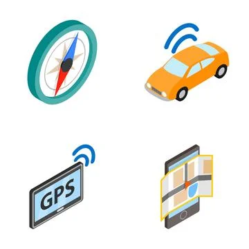 Gps navigation technology direction finding isometric icons Stock Illustration
