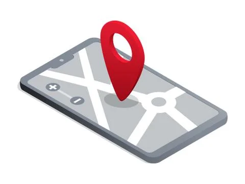 GPS navigator application isometric vector illustration. Volumetric smartphone Stock Illustration