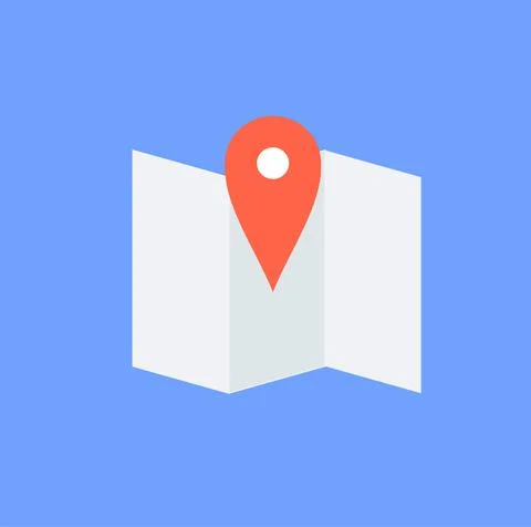 GPS Navigator on Blue Background. Map Pointer Icon. Stock Illustration