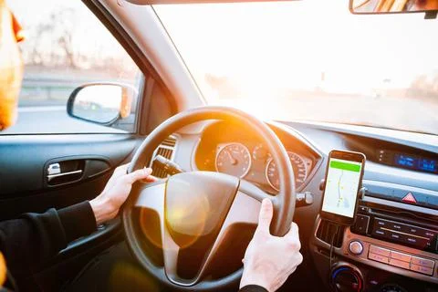 Gps navigator map system. Global positioning system on smartphone screen in a Stock Photos
