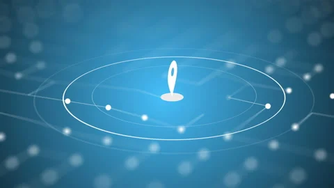 GPS navigator pin checking on blue background in 4k video. Stock Footage 154549638