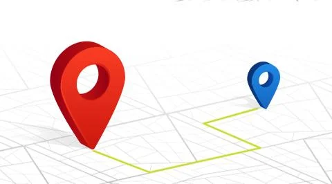 GPS navigator pin checking point to point red color on white city street back Ilustración de archivo