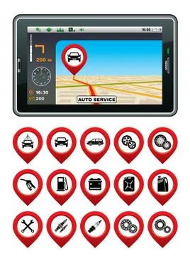 Gps navigator with the pointer autoservice Stock Illustration