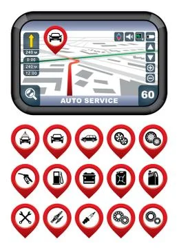 Gps navigator with the pointer autoservice Stock Illustration
