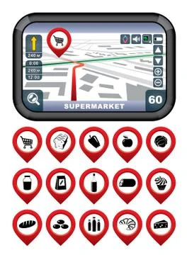 GPS navigator with the pointer supermarket Stock Illustration