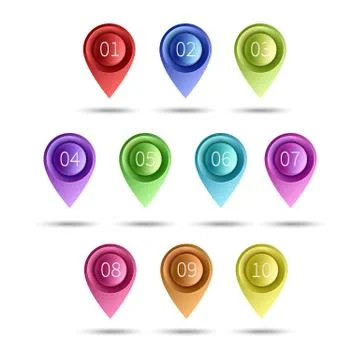 GPS pins. Map pointer set. Travel destinations location tag. 3d place or 스톡 일러스트