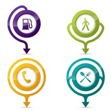 Gps pointers with various icons Stock Illustration
