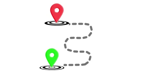 GPS route animation. A gray dotted path is drawn from a pulsing green map pin. Stock Footage 315772204