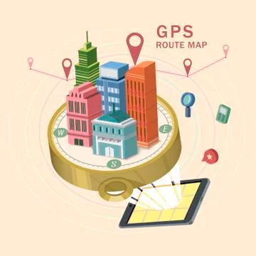 GPS route map 3d isometric infographic Stock Illustration