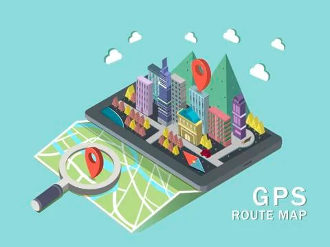 GPS route map 3d isometric infographic Illustrazione stock