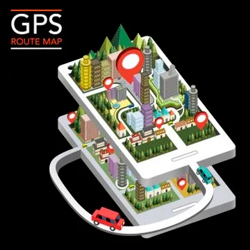 GPS route map flat 3d isometric infographic Stock Illustration
