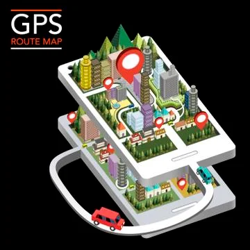GPS route map flat 3d isometric infographic Stock Illustration