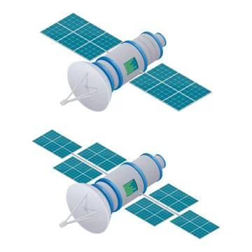 GPS satellite isometric illustration. Wireless satellite technology. Stock Illustration
