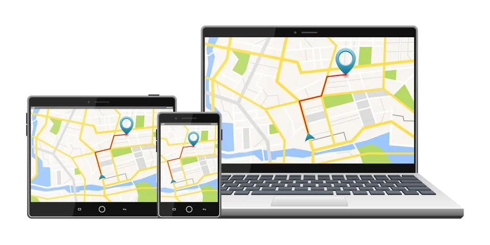 GPS satellite navigation system on screen Stock Illustration