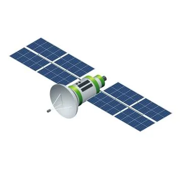 GPS satellite. Orbiting satellite isolated on white. Flat 3d vector isometric Stock Illustration