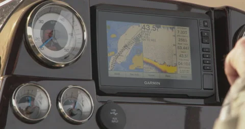 GPS system being used by Captain on a Boat 库存影片 232416068