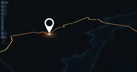 GPS system interface featuring data widgets, yellow tracking path Stock Illustration