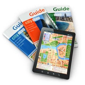 Gps tablet pc navigation  and travel guide books. Stock Illustration
