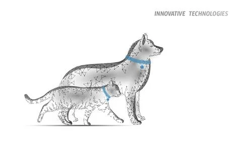 GPS tracker jeton for pets. Cat and dog technology finding on map mobile app Stock-Illustration