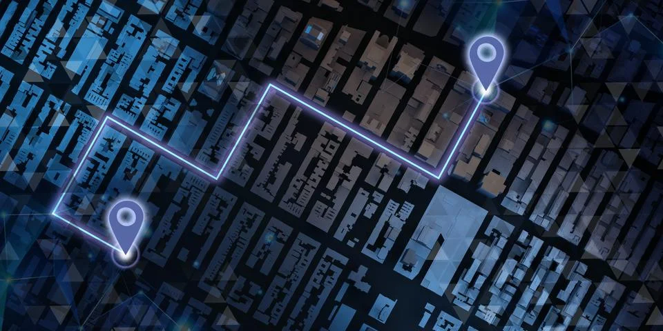 GPS tracker map navigation pins on the map navigation technology mapping capi Stock Illustration